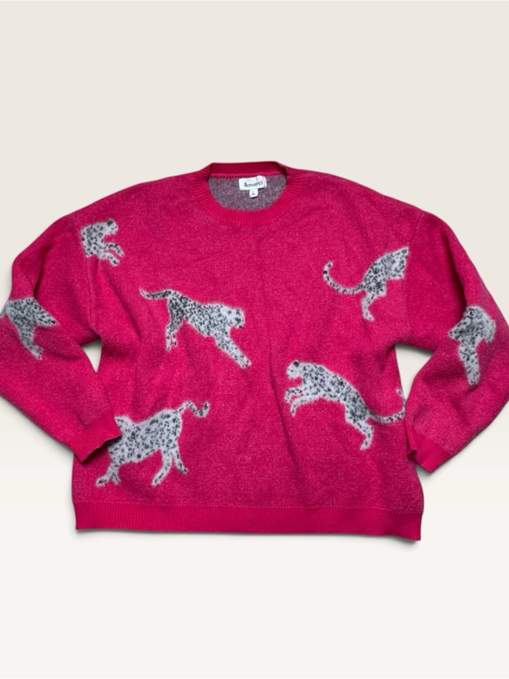 &merci Hot Pink Fuzzy Leopard Sweater Size Large Y2K Statement Knit